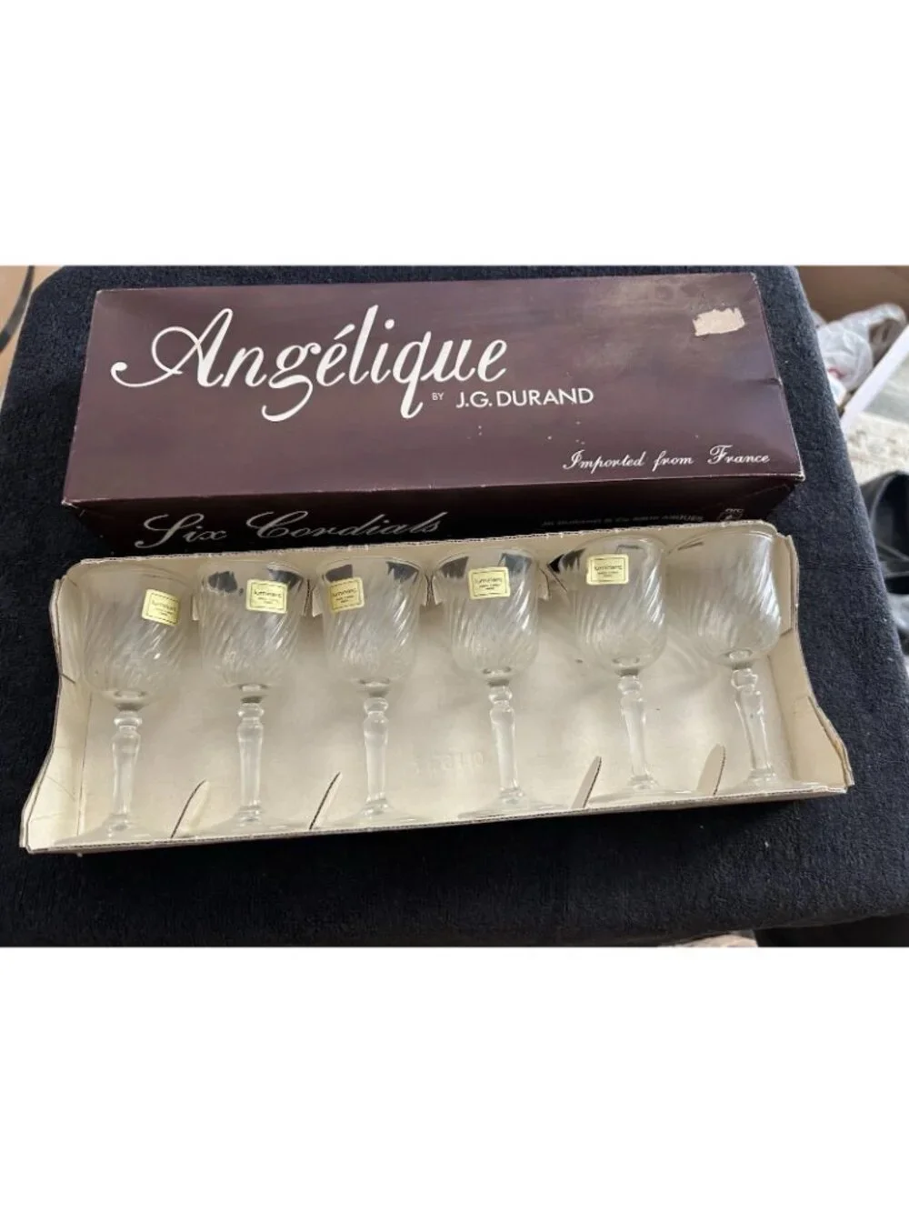 Vintage LUMINARC JG DURAND Angelique   Wine Glasses France  Original Box New
